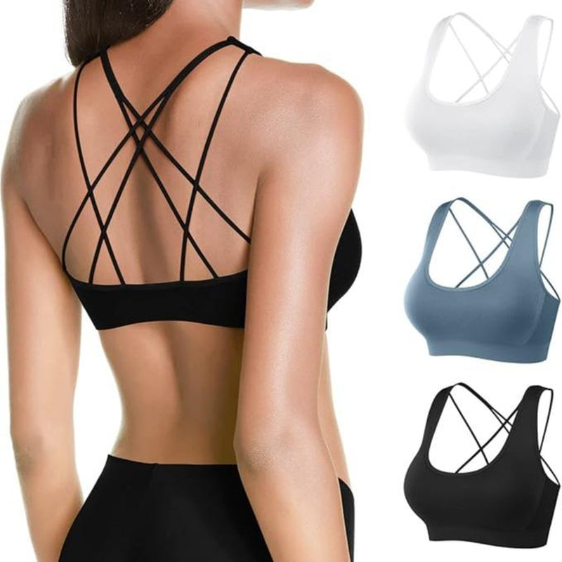 Sports Bra Seamless Padded Strappy Sports Bras for Women Yoga Bra Workout Removable Cups