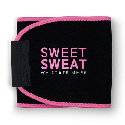 Sweet Sweat Ab Trainer for Women and Men - Sweat Band Waist Trainer Belt for High Intensity Training and Gym Workouts, 5 Adjustable Sizes - Black/Pink