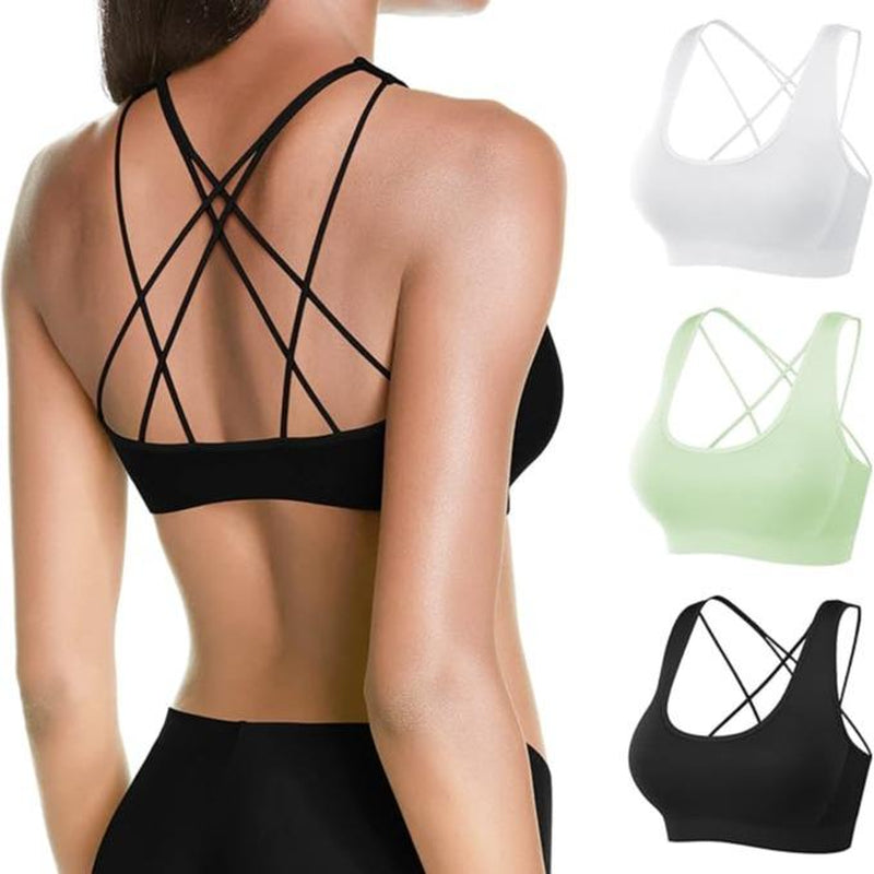 Sports Bra Seamless Padded Strappy Sports Bras for Women Yoga Bra Workout Removable Cups