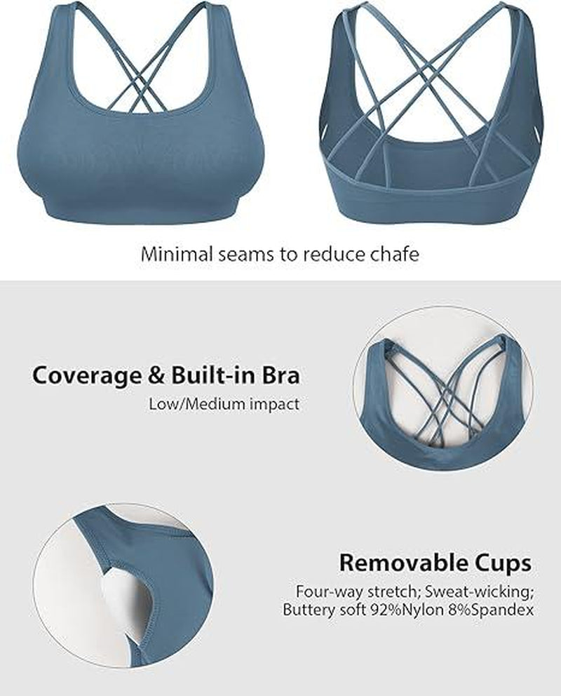 Sports Bra Seamless Padded Strappy Sports Bras for Women Yoga Bra Workout Removable Cups