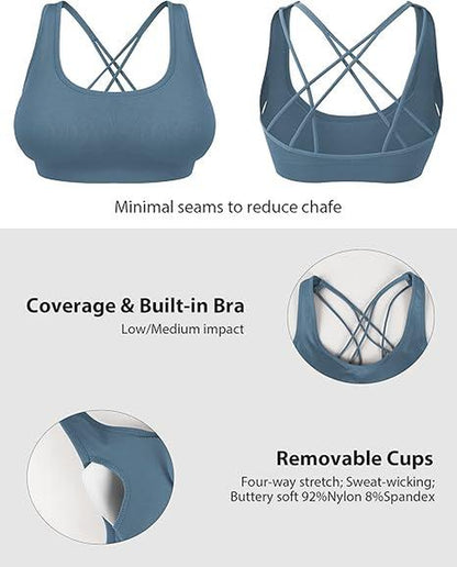 Sports Bra Seamless Padded Strappy Sports Bras for Women Yoga Bra Workout Removable Cups