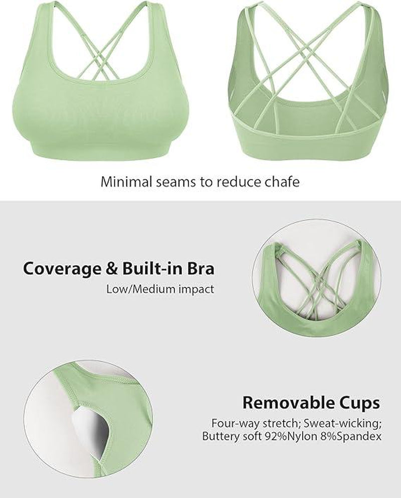 Sports Bra Seamless Padded Strappy Sports Bras for Women Yoga Bra Workout Removable Cups