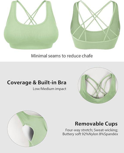 Sports Bra Seamless Padded Strappy Sports Bras for Women Yoga Bra Workout Removable Cups