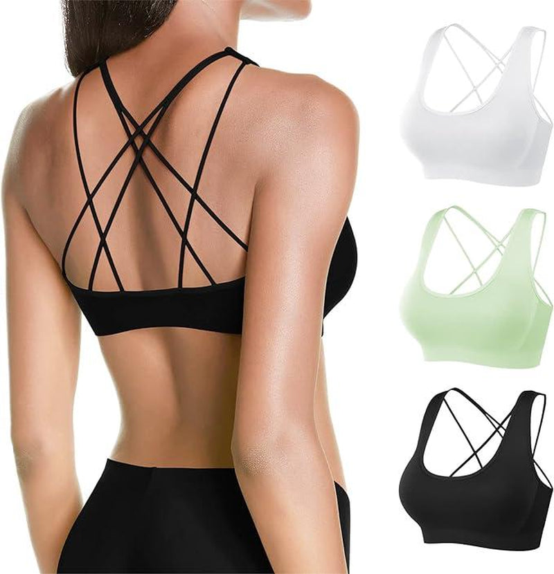 Sports Bra Seamless Padded Strappy Sports Bras for Women Yoga Bra Workout Removable Cups