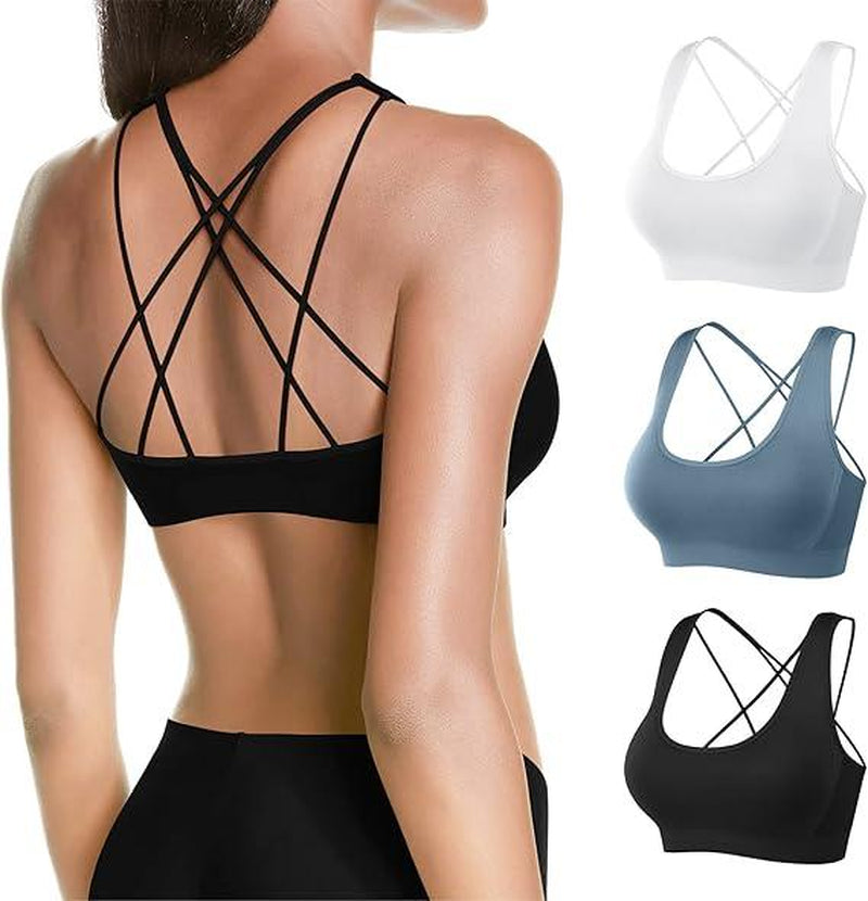 Sports Bra Seamless Padded Strappy Sports Bras for Women Yoga Bra Workout Removable Cups
